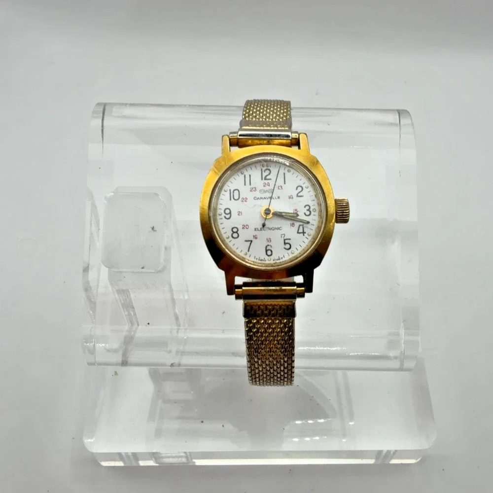 Caravelle Electronic Ladies Wristwatch Gold Tone Mesh Band For Parts